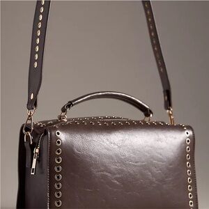 Anthropologie Dark Brown Studded Shoulder Bag